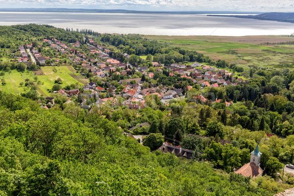 Stok fotoğraf: Manzara · göl · Balaton · ev · ağaç · ışık