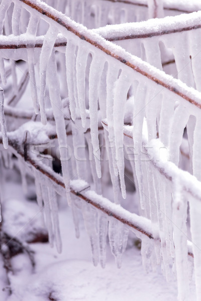 Cold winter day with many icicle Stock photo © digoarpi