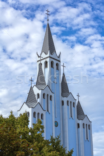 Interesting, modern, blue church in  the village Heviz of Hungar Stock photo © digoarpi