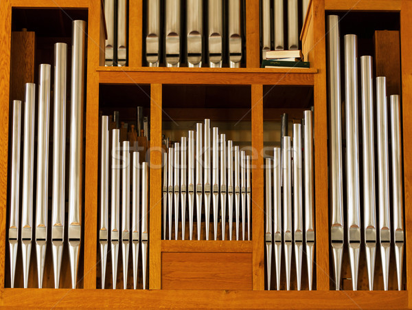 Orgel mooie hout detail gebouw metaal Stockfoto © digoarpi