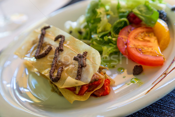 Mille-feuille escalivada  with anchovy in the restaurant from Sp Stock photo © digoarpi
