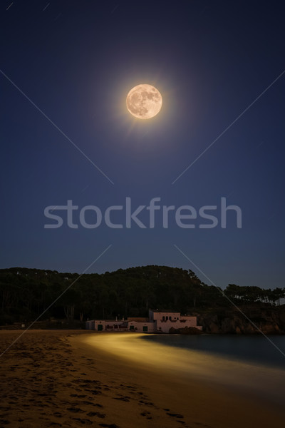 Full moon over the Spanish beach, near the small holiday village Stock photo © digoarpi