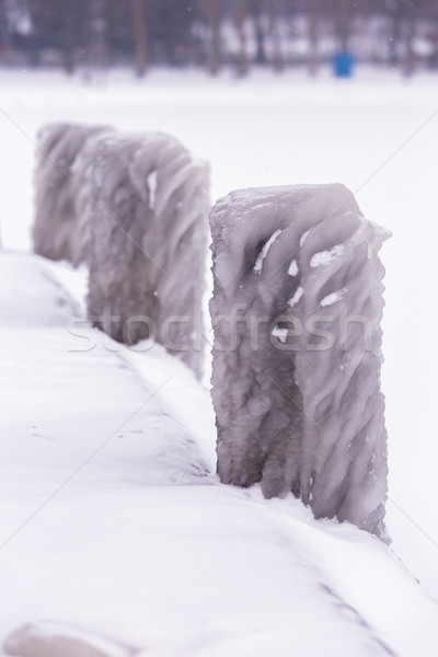 Cold winter day with many ice on the harbor on the lake Balaton  Stock photo © digoarpi