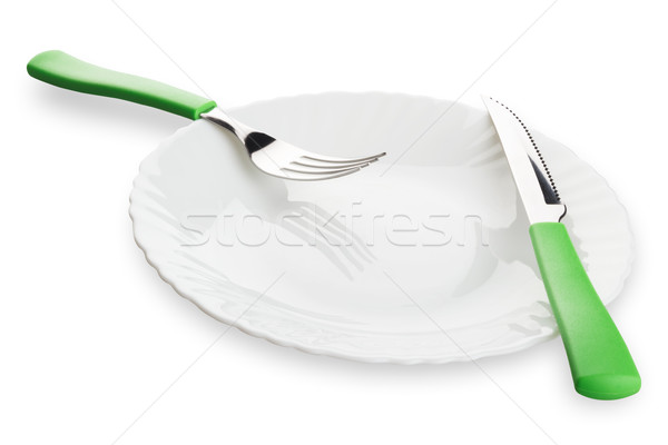 Vacsora hely tányér kés villa izolált Stock fotó © DimaP