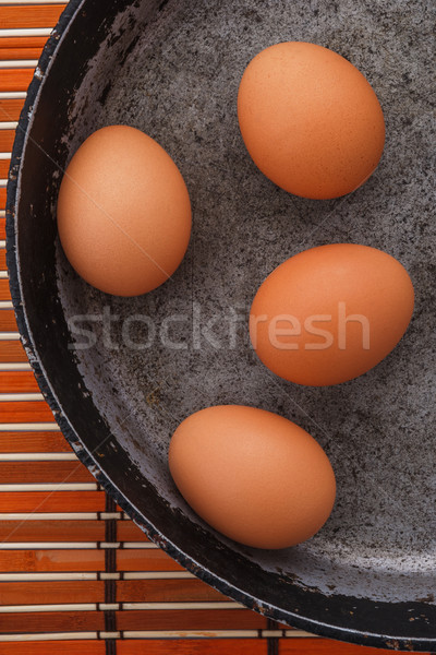 Tojások serpenyő négy barna öreg étel Stock fotó © DimaP