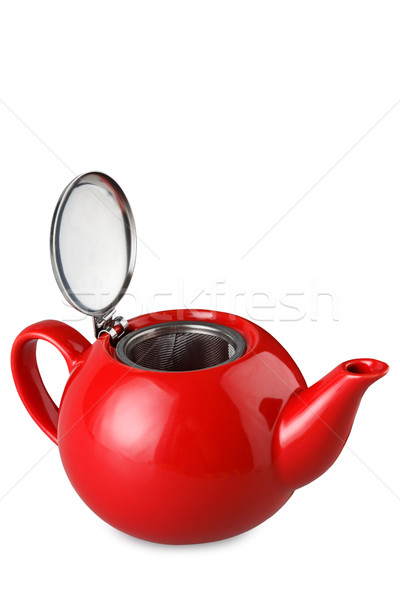 Roşu ceainic izolat alb ceramică Imagine de stoc © DimaP