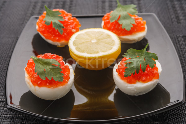 Caviar ovos preto prato festa café da manhã Foto stock © DimaP