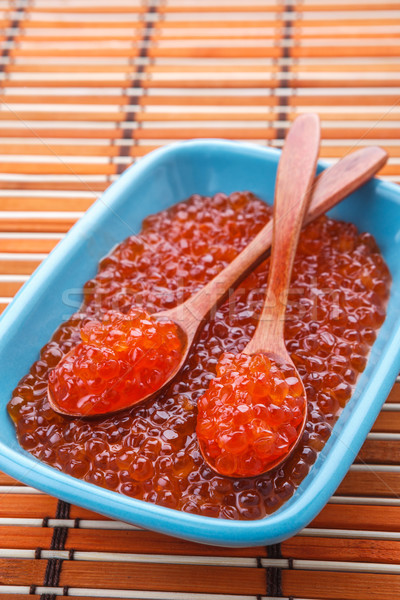 Vermelho caviar colheres azul prato Foto stock © DimaP