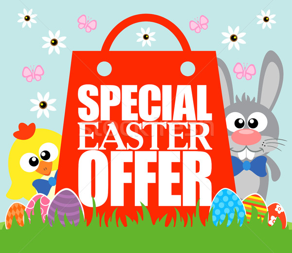 Special Easter Offer , funny rabbit and chicken Stock photo © Dimpens