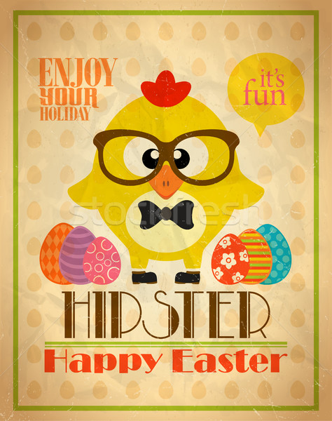 Stock photo:  Easter poster design hipster style,with chicken