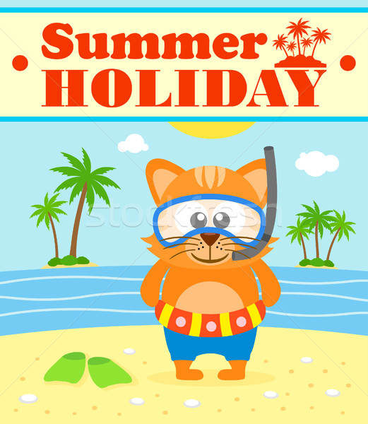  Summer holiday background with cat Stock photo © Dimpens