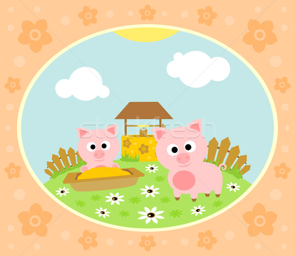 Farm background with pig Stock photo © Dimpens
