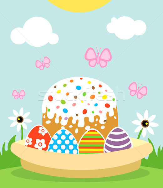Joyeuses pâques gâteau oeufs carte Pâques printemps Photo stock © Dimpens