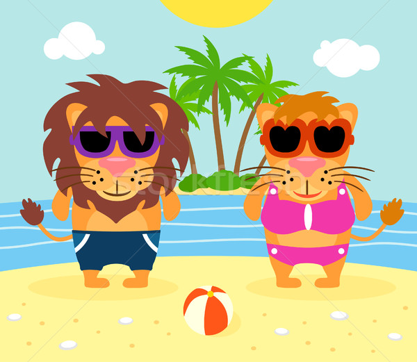  Summer  background with lions Stock photo © Dimpens