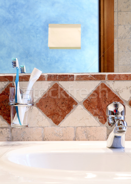 Note salle de bain miroir jaune rappel papier [[stock_photo]] © Dinga