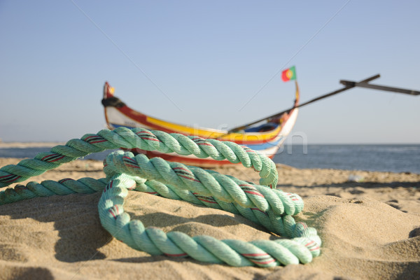 Oude vissen boten typisch touw strand Stockfoto © dinozzaver