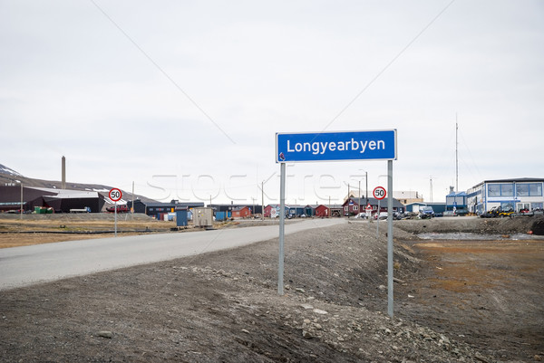 Road sign of Longyearbyen city, Svalbard Stock photo © dinozzaver