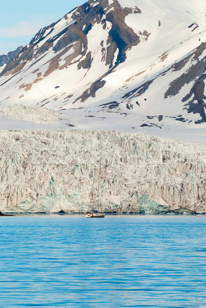 Sailing boat in front of the glacier in Svalbard, Arctic Stock photo © dinozzaver