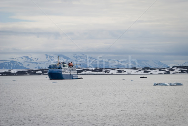 Ship sailing between icebergs in the arctic sea in Svalbard Stock photo © dinozzaver