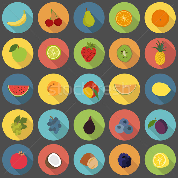 Fruit flat icons vector set Stock photo © dinozzaver