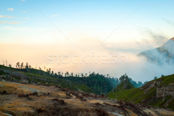 Stock photo: Volcanic landscape of Kawah ijen in morning dawn, Indonesia