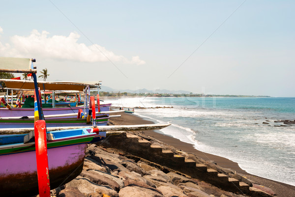 Stock photo: Typical indoneisan boats called jukung on the beach of Lovina, B