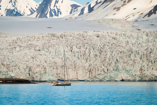 Sailing boat in front of the glacier in Svalbard, Arctic Stock photo © dinozzaver