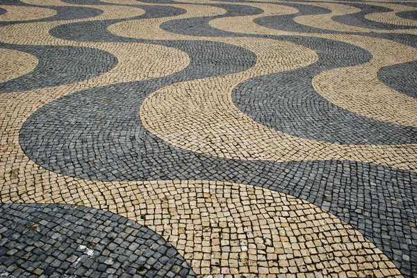 Trottoir golfpatroon Lissabon weg muur stedelijke Stockfoto © dinozzaver