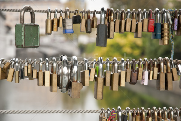 Love Locks on the Fence Stock photo © dinozzaver