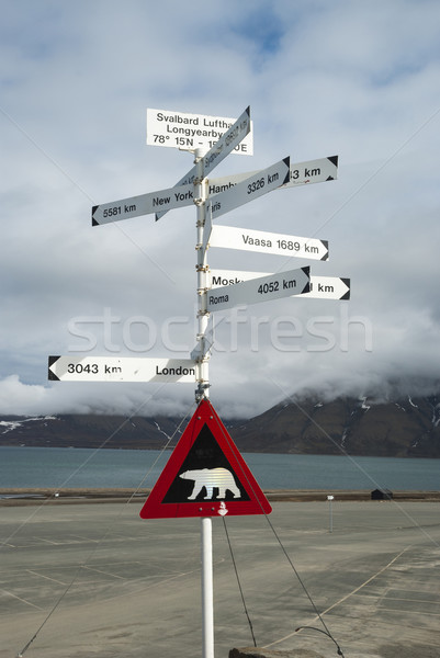 Road sign with polar bear and distances to the cities Stock photo © dinozzaver