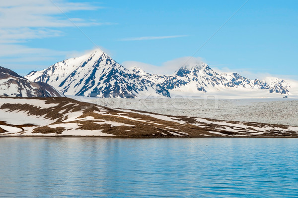 Foto stock: Geleira · acima · mar · montanhas · atrás · ártico