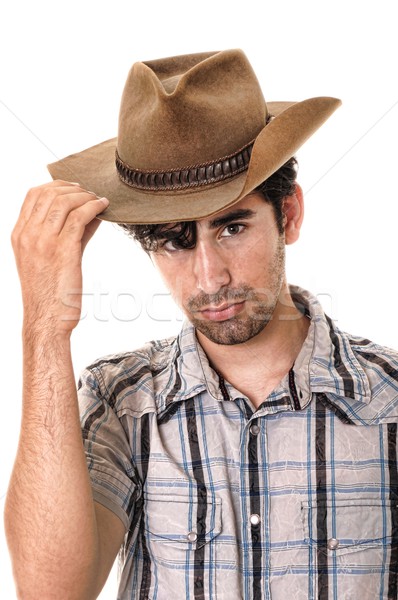 Jungen Cowboy junger Mann tragen Cowboy-Hut isoliert Stock foto © diomedes66