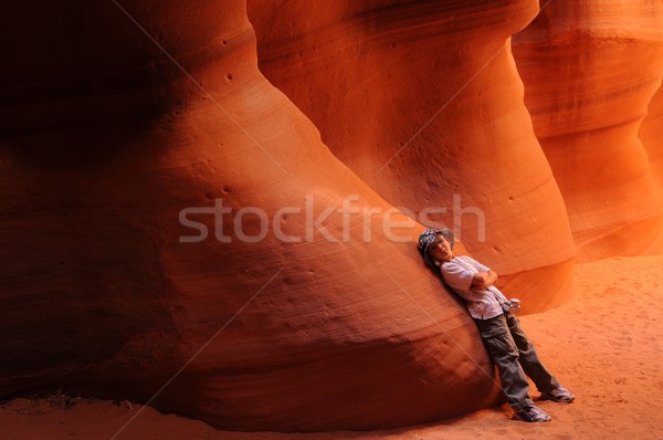 Boy resting in Antelope Canyon Stock photo © diomedes66
