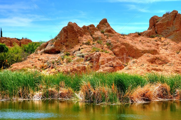 пустыне пруд Аризона пород гор воды Сток-фото © diomedes66