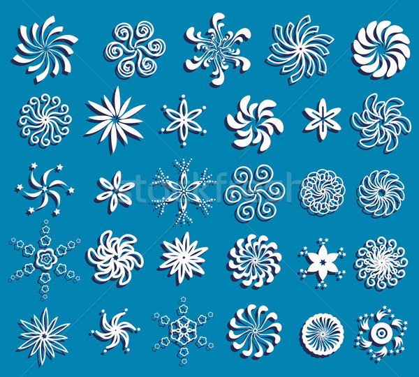 Foto stock: Flocos · de · neve · conjunto · flor · textura · inverno · azul