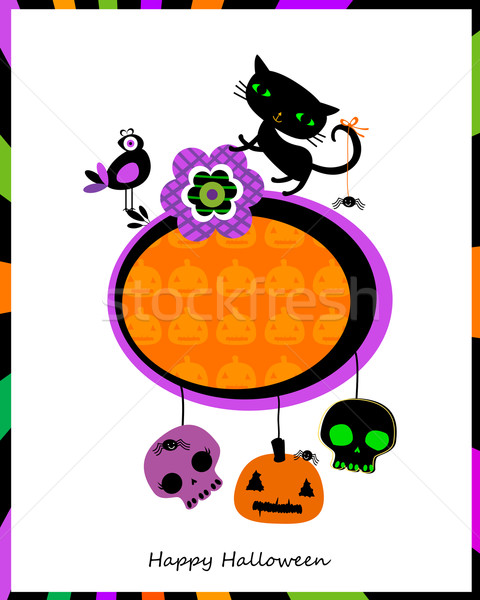 Halloween Karte Katze hängen Schädel schwarz Stock foto © dip