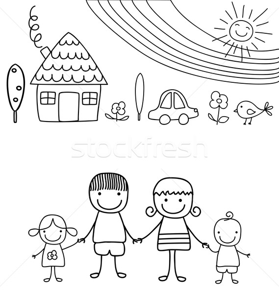 Fericit De Familie Curcubeu Negru Alb Copil Ca Desen Ilustratie Vectoriala C Dip 5443687 Stockfresh