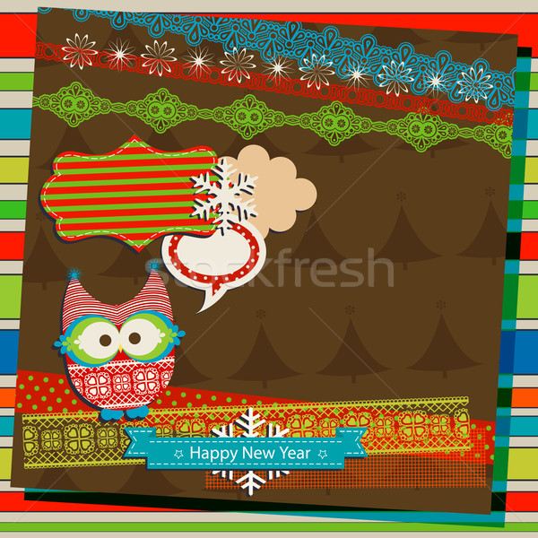 Winter plakboek sjabloon cute uil papier Stockfoto © dip