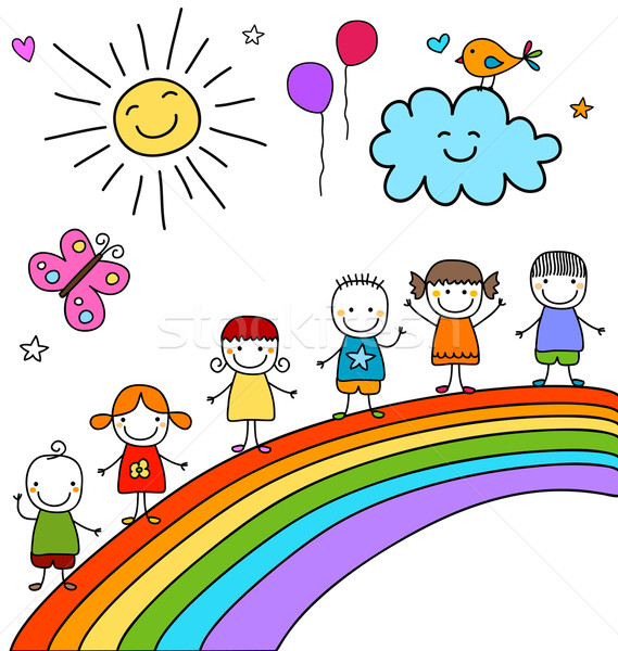 Kinder Regenbogen Hände Lächeln Kinder Natur Stock foto © dip