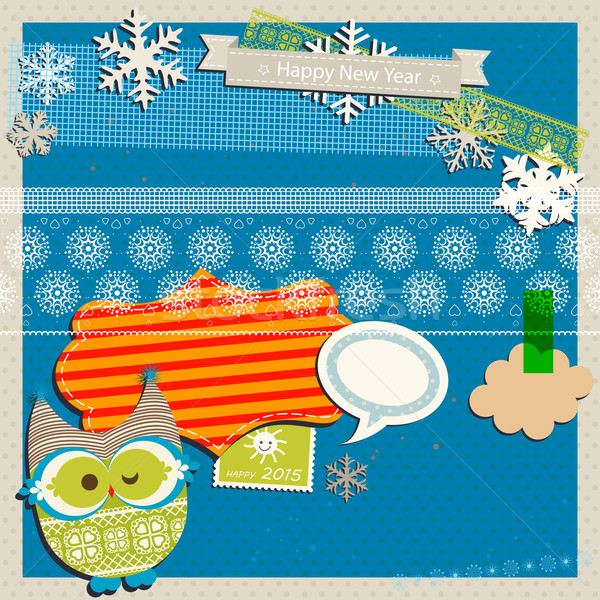 Winter plakboek sjabloon cute uil papier Stockfoto © dip