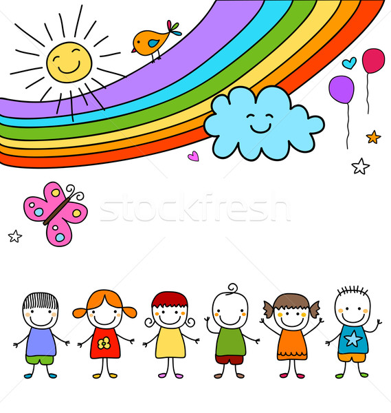 Kinder Gruppe Regenbogen Hande Lacheln Kinder Vektor Grafiken C Dip Stockfresh