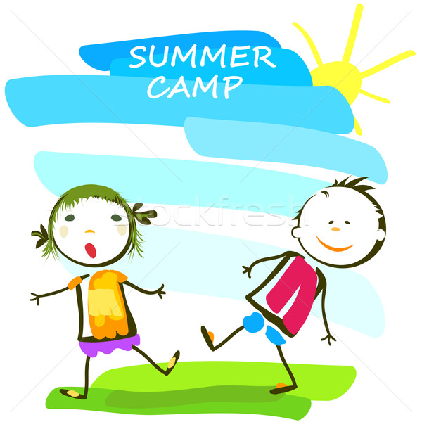 Photo stock: Camp · d'été · affiche · heureux · enfants · mains · soleil