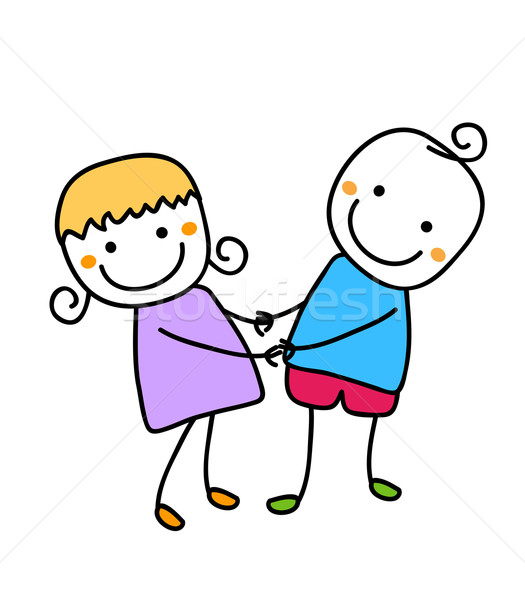 女孩 男孩 手牽著手 微笑 孩子 快樂 商業照片 © dip