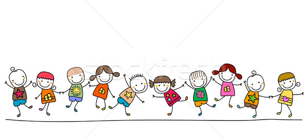 Fericit copii copiii se joacă mâini şcoală ochi Imagine de stoc © dip