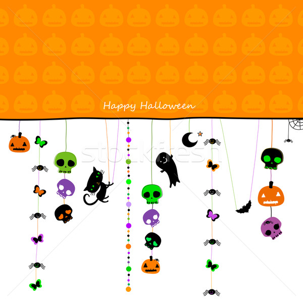 Halloween Karte hängen Katze Geist Spinnen Stock foto © dip