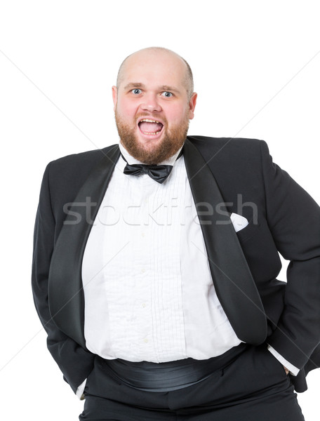 Vidám kövér férfi csokornyakkendő csokornyakkendő érzelmek fehér Stock fotó © Discovod