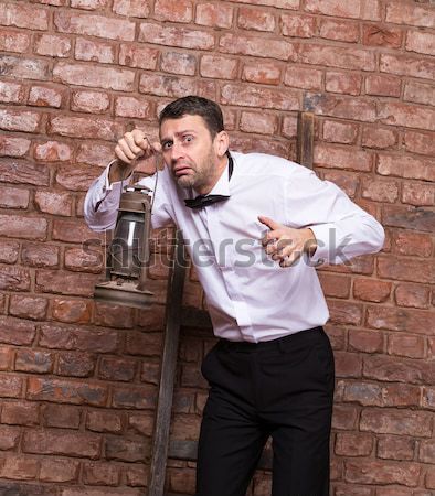 Kétségbeesett férfi lánc körül nyak kép Stock fotó © Discovod