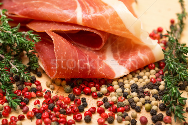 Dry thyme, multicolored peppercorn and hamon Stock photo © Discovod