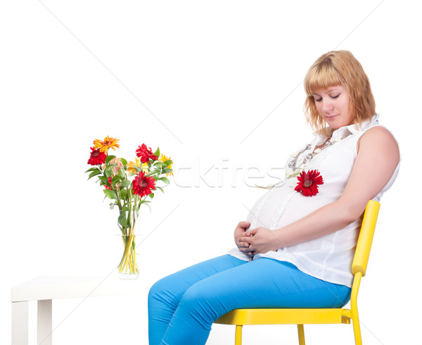 Mujer embarazada flores blanco flor salud madre Foto stock © Discovod