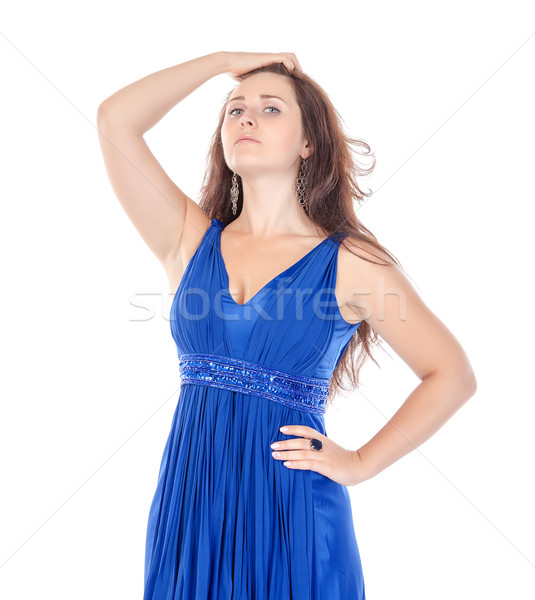 肖像 美しい 若い女性 青 ドレス 白 ストックフォト © Discovod
